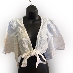 Lulu's Cream Textured Wrap Blouse